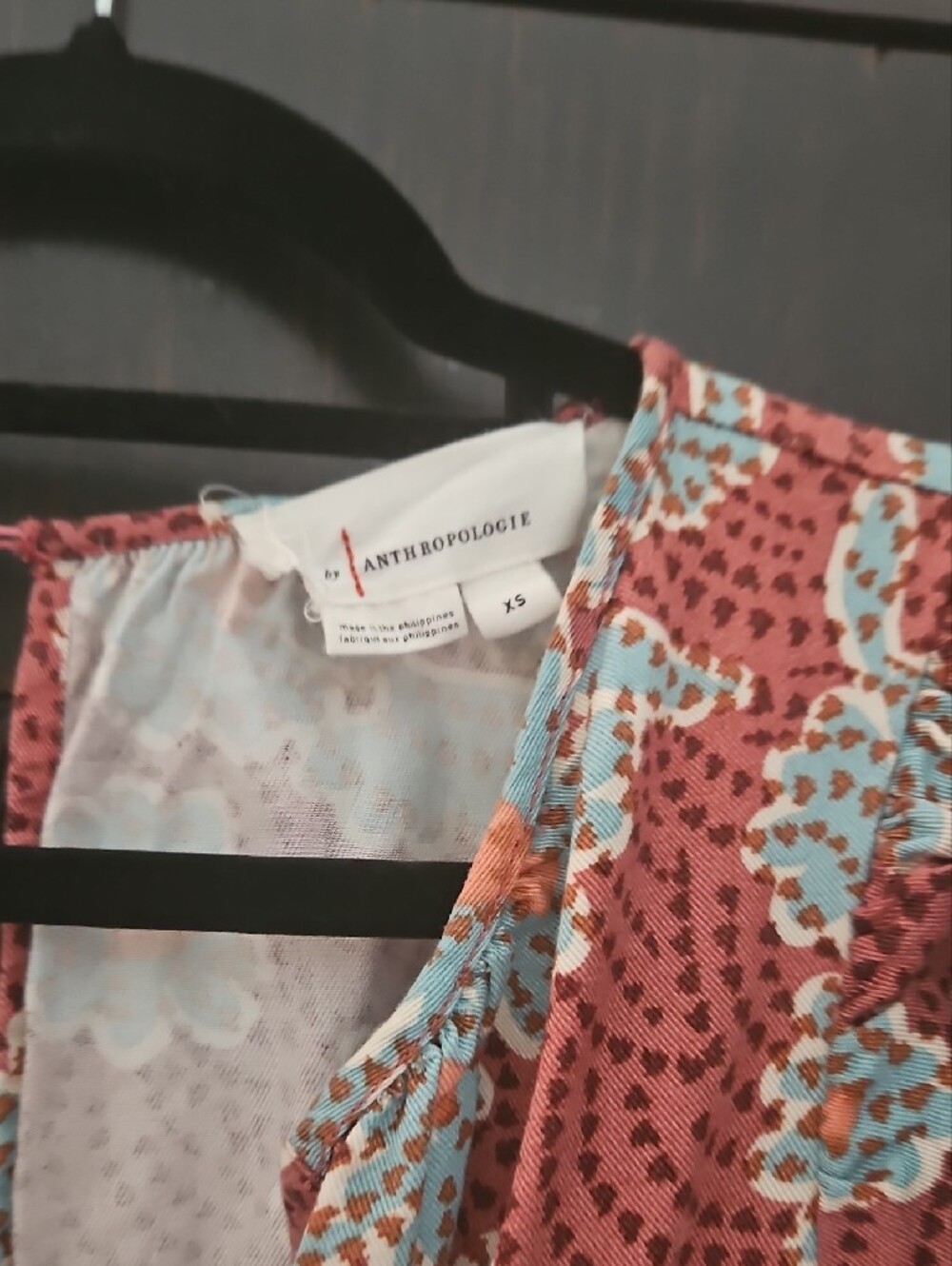 Anthropologie Rust Maxi Romper with Blue Floral Pattern - Picture 2 of 3
